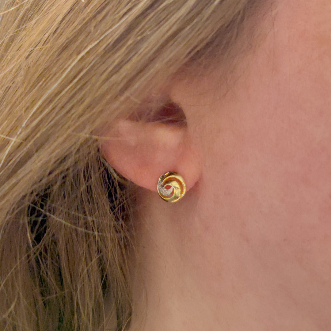 Diamond Swirl Stud Earrings Gold Plated Sterling Silver
