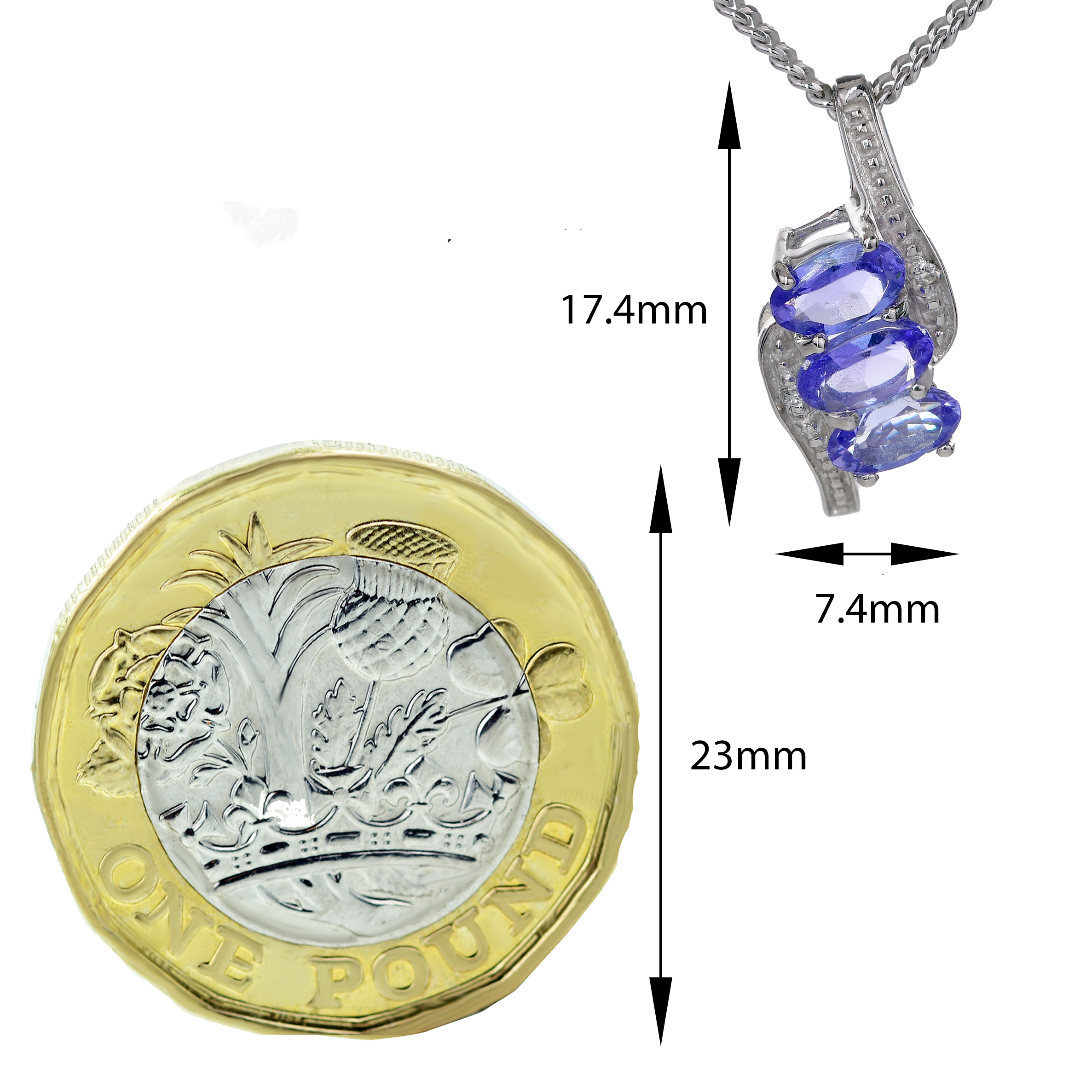 Silver Diamond Necklace Tanzanite Ovals 0.72ct  Ojewellery 18'' Chain