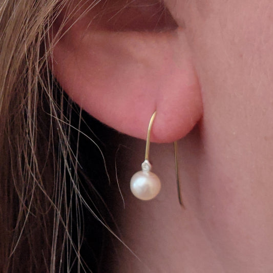 9ct Gold Earrings Diamond Dangle Pearl White Hook Womens