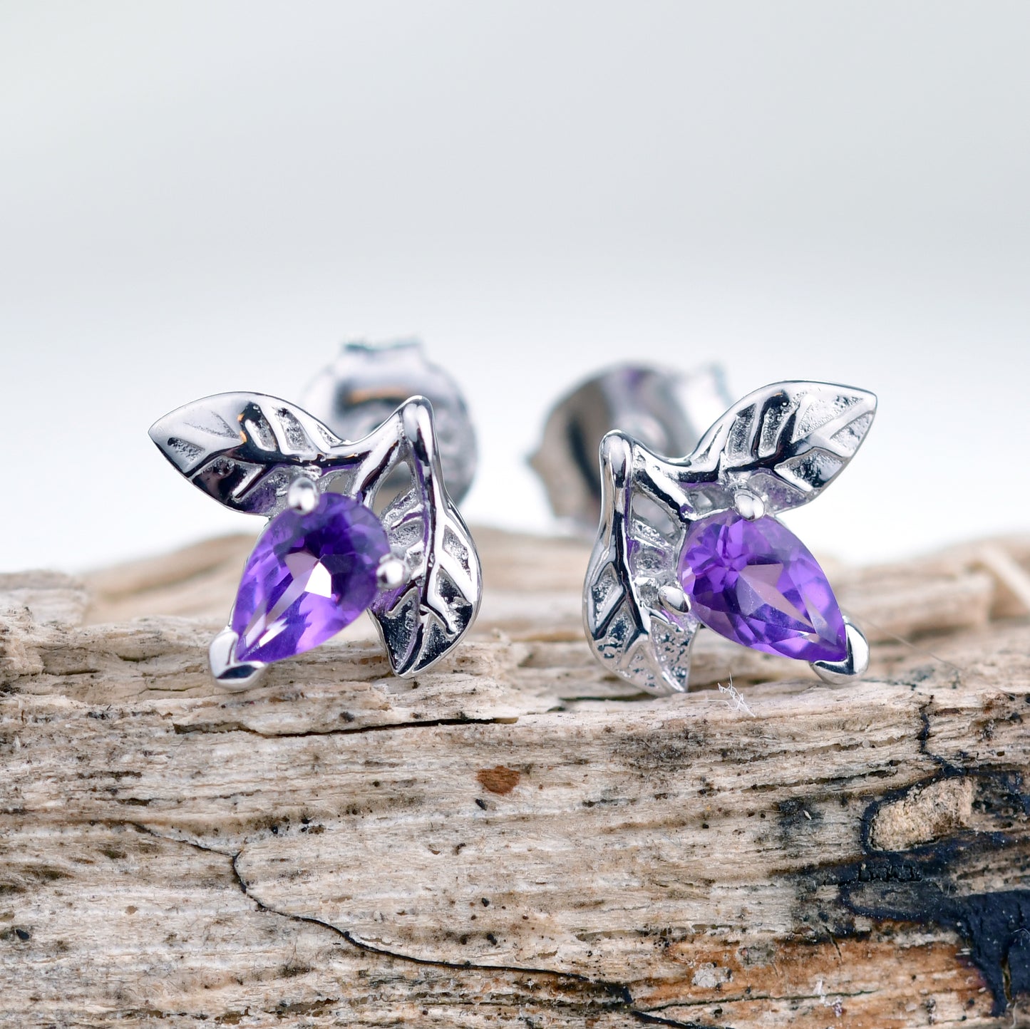 Amethyst Leaf Stud Earrings 0.4ct Sterling Silver