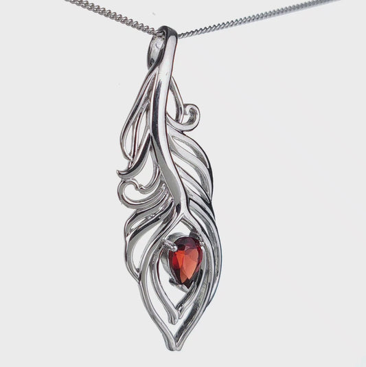 Garnet Necklace 1ct Peacock Red Pendant Silver January Birthstone